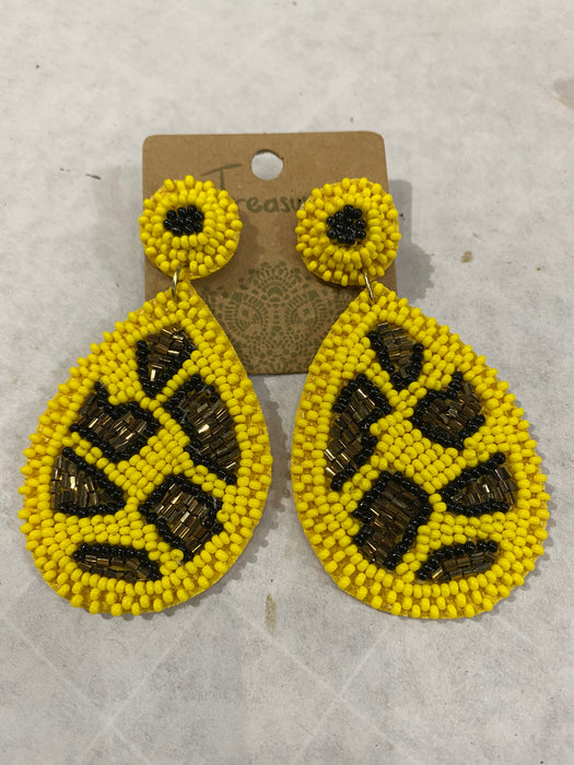 BEADED CHEETAH TEARDROP EARRING