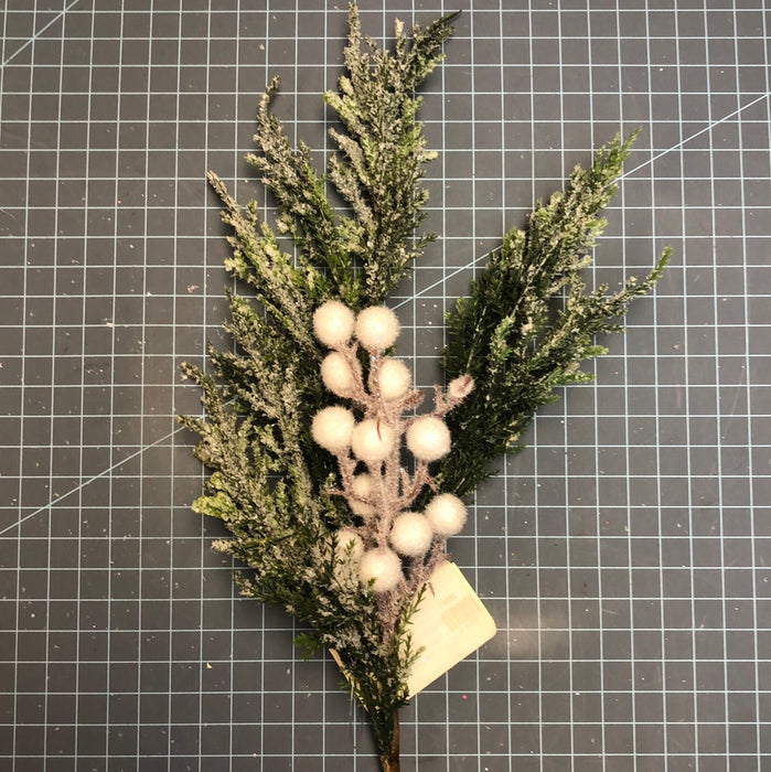 Flocked Pine Spray with White Berries