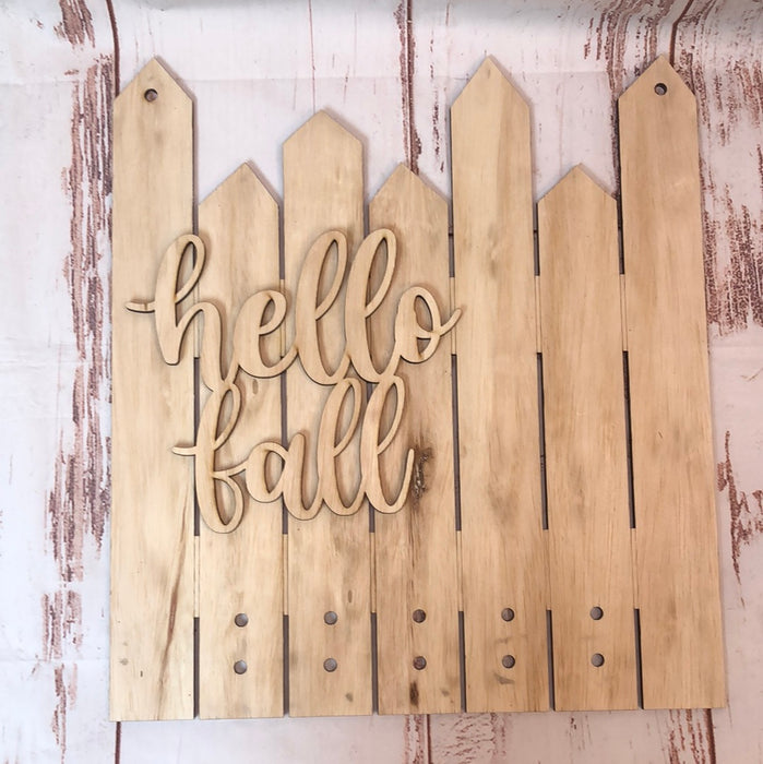 Hello Fall Fence Door Hanger with Holes and Paint Lines
