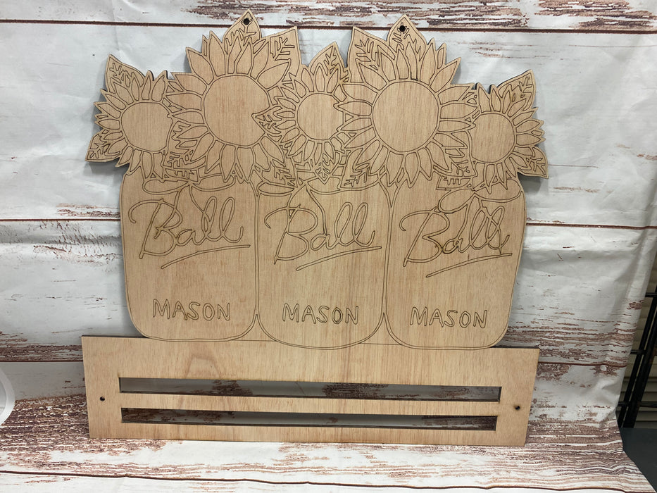 Mason Jar Sunflower Rail with Paint Lines
