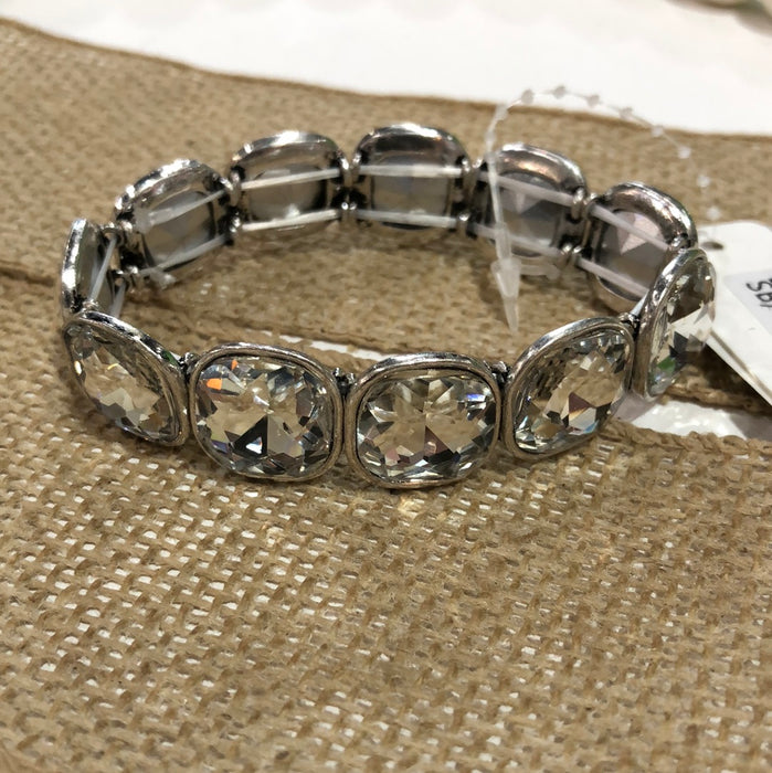 BLING SQUARE CLEAR STRETCH BRACELET SILVER TONE