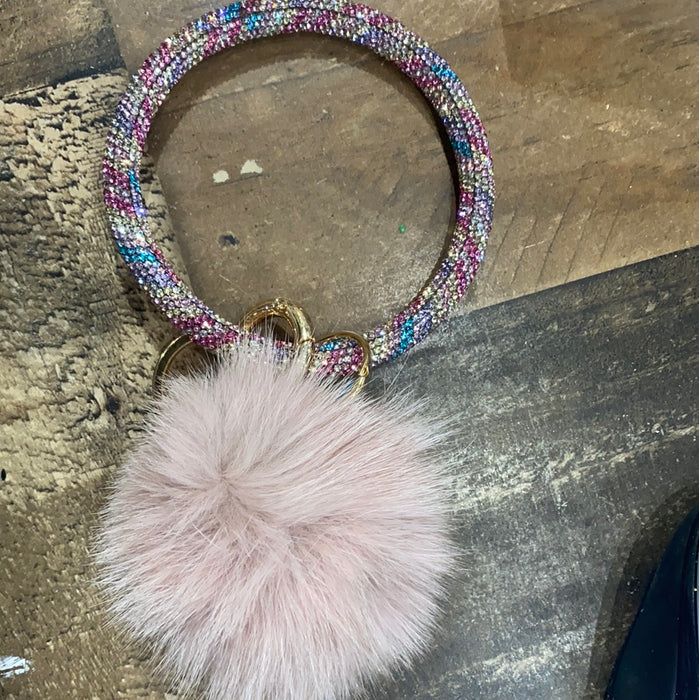 POM POM KEY CHAIN WITH BEAD BRACELET