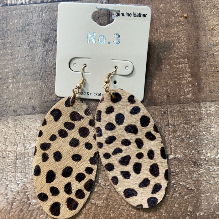 Cheetah Oval Leather Earring