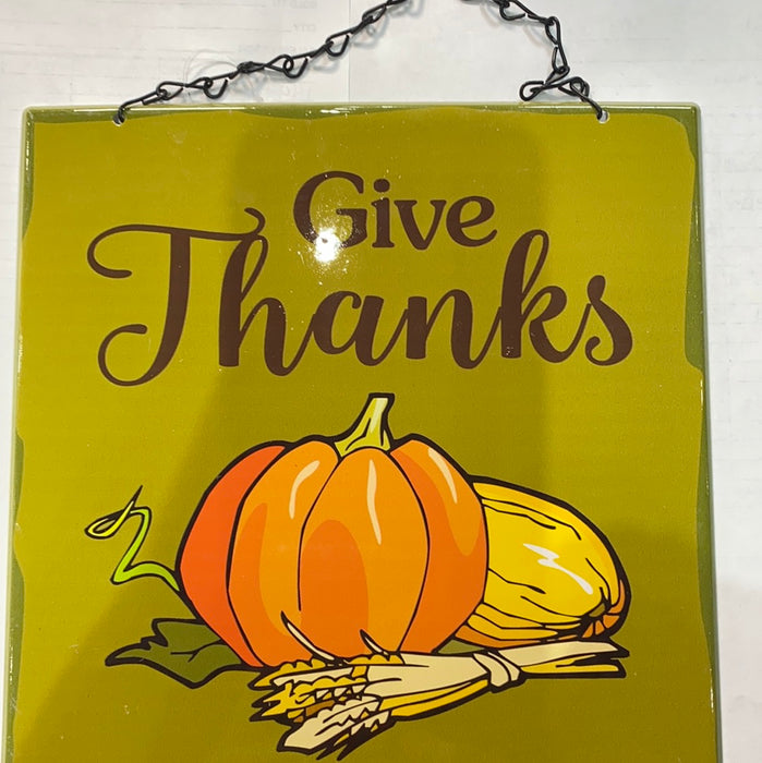 GIVE THANKS PUMPKIN SIGN 8 X 8