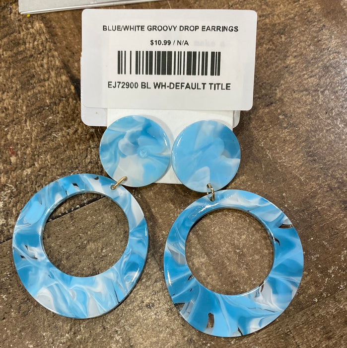 BLUE/WHITE GROOVY DROP EARRINGS