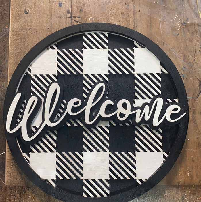 10" Buffalo Plaid Welcome Sign UNPAINTED