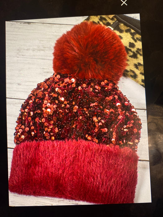Sequin Fur Pom Fashion Beanie