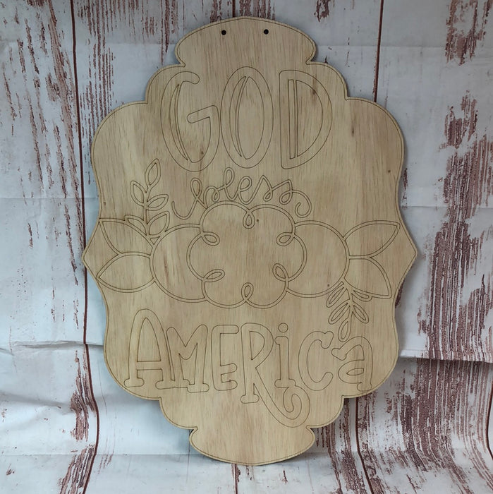 God Bless America Door Hanger with Paint Lines