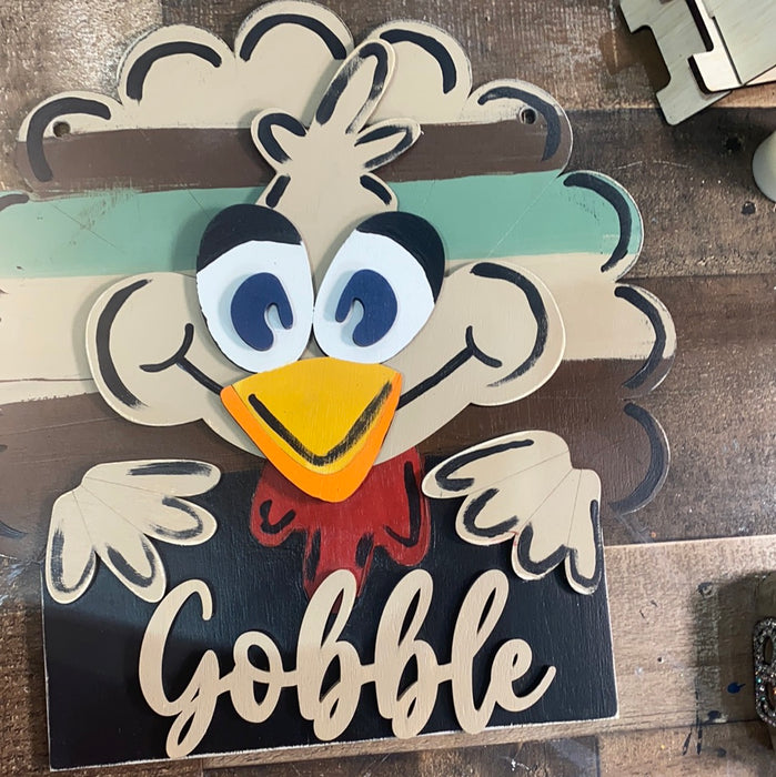 GOBBLE STACKED SIGN WITH TURKEY (UNPAINTED)