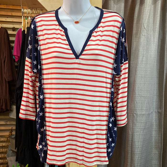 RED WHITE BLUE MID SLEEVE TOP