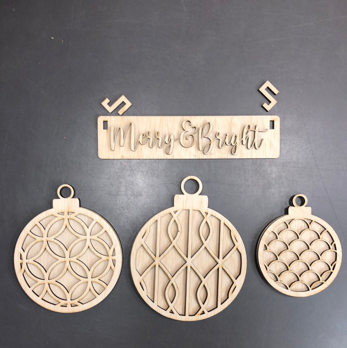 Merry & Bright Ornament Cutouts for Wagon Shelf Sitter (UNPAINTED)