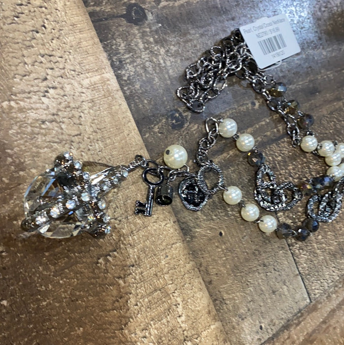 Pearl, Crystal Cross Necklace