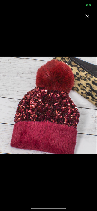 Sequin Fur Pom Fashion Beanie