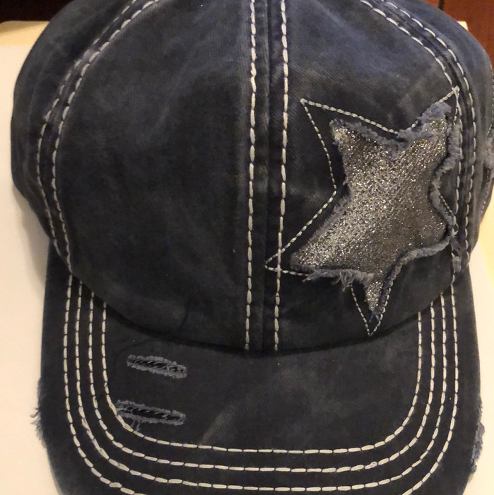 Blue Stitched hat with Silver Star