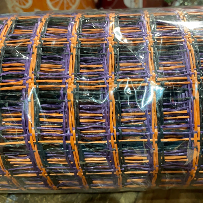 21" POLY  BURLAP BLACK/ORANGE/PURPLE WINDOW PANE MESH