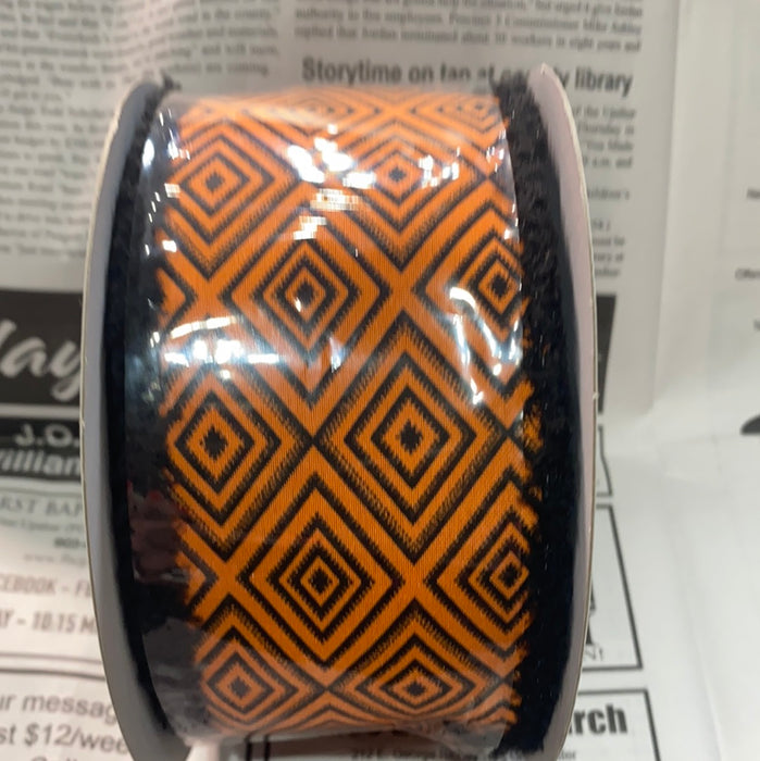 2.5 x 10 yd Orange/Black Diamond Pattern  Ribbon