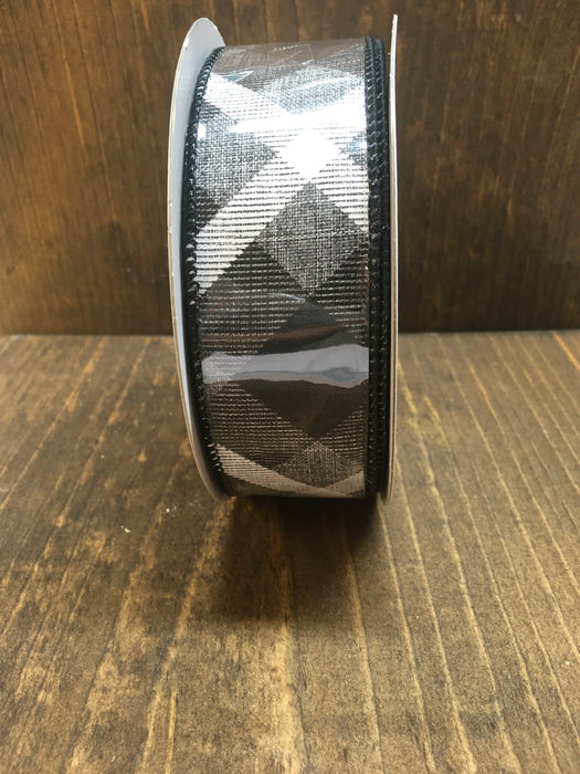 Black/White Diagonal Plaid Ribbon
