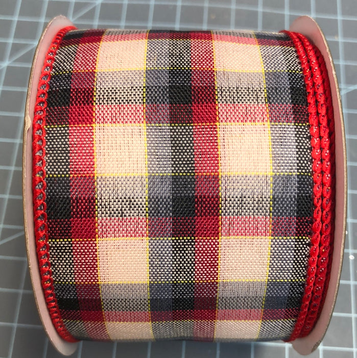 2.5"X10yd RED/BLACK/TAN PLAID RIBBON
