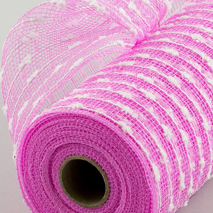 10.5” x 10 yd Metallic Cotton Ball Mesh Pink/white