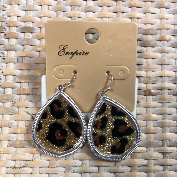 SILVER CHEETAH TEARDROP EARRING