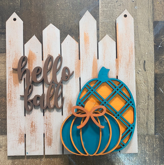 Hello Fall Fence with Pumpkins