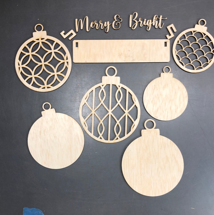 Merry & Bright Ornament Cutouts for Wagon Shelf Sitter (UNPAINTED)
