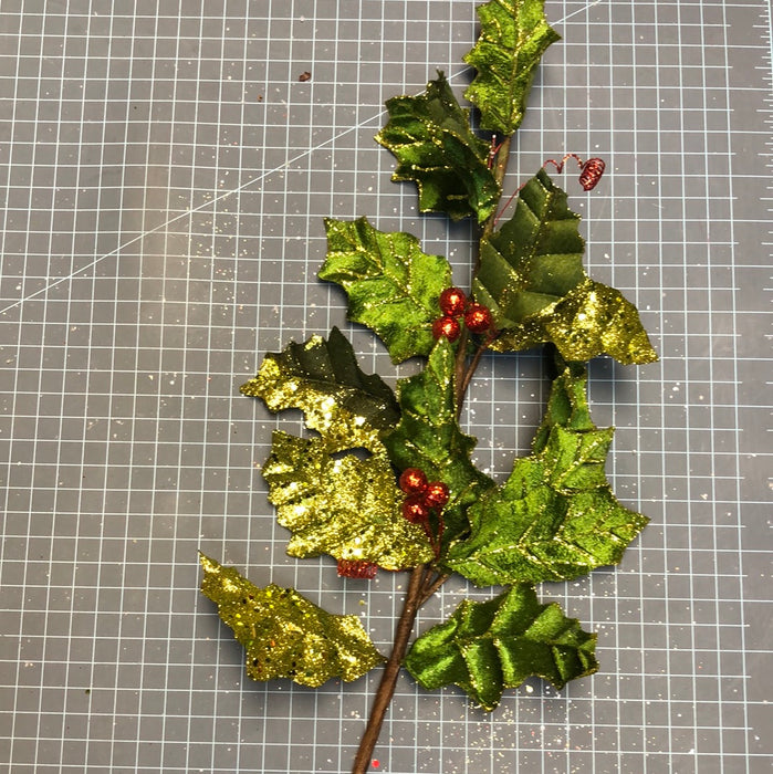 30" GLITTERED HOLLY GREEN/RED