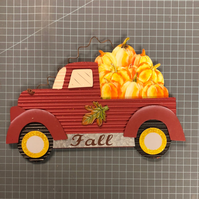FALL RED TRUCK WITH PUMPKINS SIGN