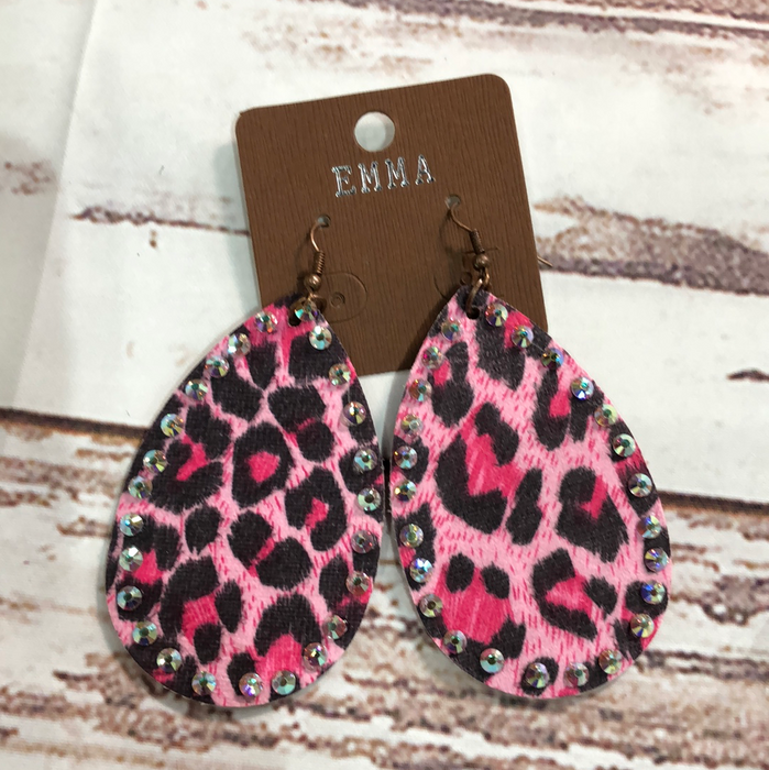 Pink Cheetah w/Rhinestone Leather Earring