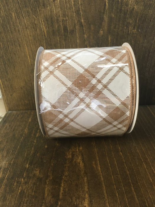 Tan/White Multi Check on Royal Ribbon