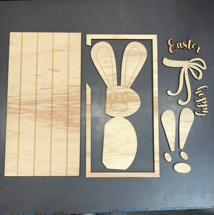 HOPPY EASTER BUNNY WITH FRAME STACKED WOOD SIGN (UNPAINTED)