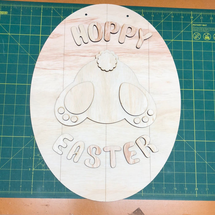 Hoppy Easter Bunny Butt Stacked Door Hanger (unpainted)