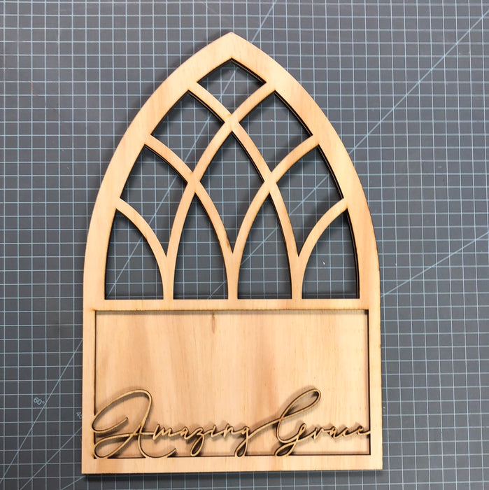 AMAZING GRACE CATHEDRAL WINDOW STACKED WOOD SIGN (UNPAINTED)