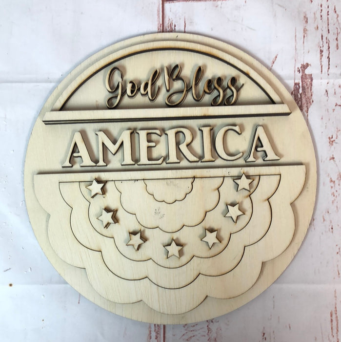 10.5" GOD BLESS AMERICA BUNTING SIGN (UNPAINTED)