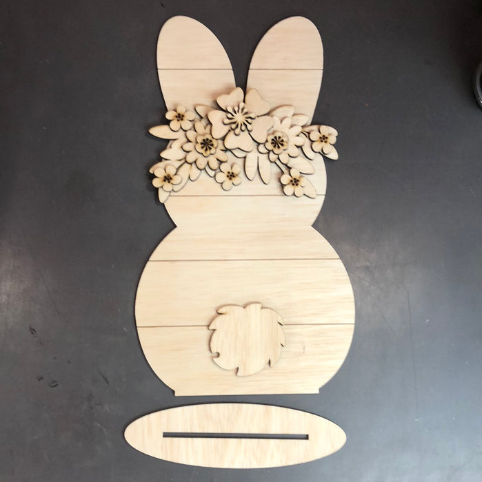 Shiplap Standing Bunny with Floral  (UNPAINTED)