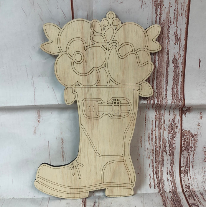 Rain Boot with Floral Wreath Size Sign Blank