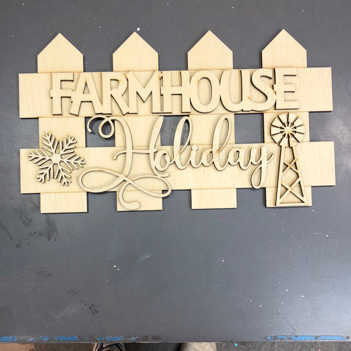 FARMHOUSE HOLIDAYS STACKED WOOD SIGN (UNPAINTED)