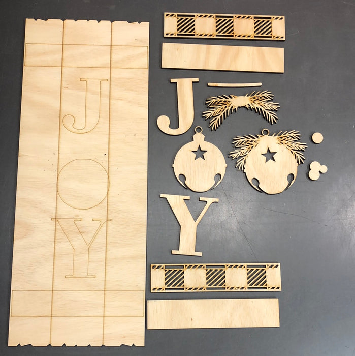 JOY STACKED SIGN WITH JINGLE BELL (UNPAINTED)