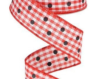 1.5 x 10 yd Red with Black Polka dot Gingham check