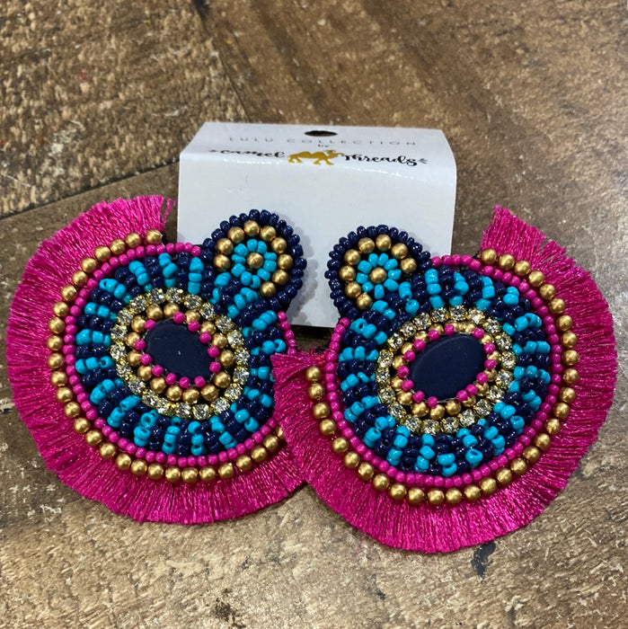 PINK ROUND Beaded & THREADED Earring