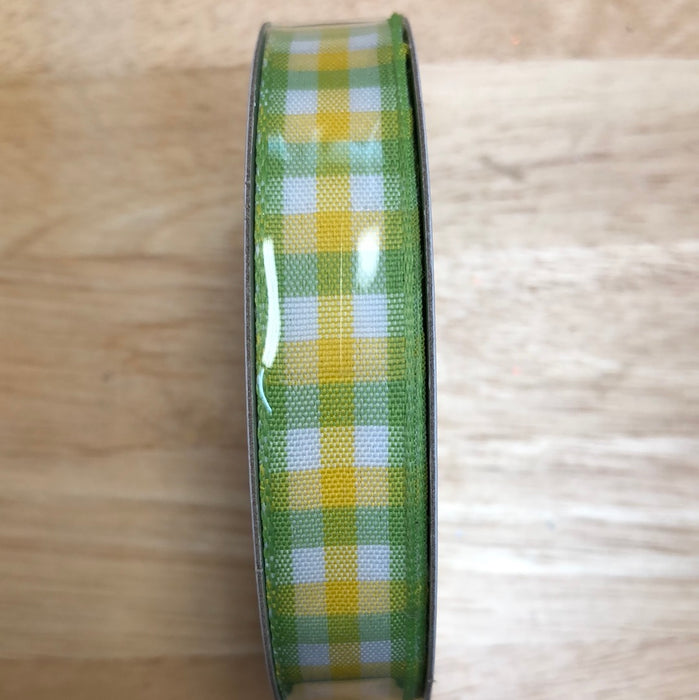 5/8 inch Lime Green Yellow and White Check Ribbon
