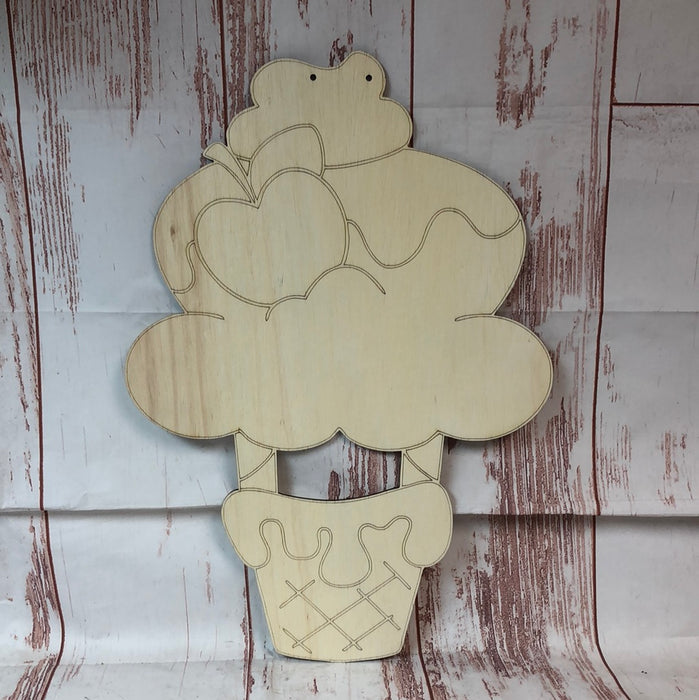 ICE CREAM CONE HOT AIR BALLOON Door Hanger with Paint Lines (UNPAINTED)