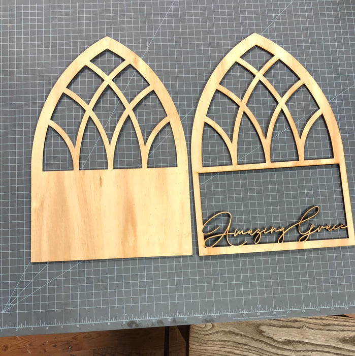 AMAZING GRACE CATHEDRAL WINDOW STACKED WOOD SIGN (UNPAINTED)