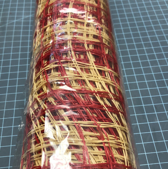 21" POLY BURLAP STRIPE MESH  BEIGE/RED WINDOW PANE