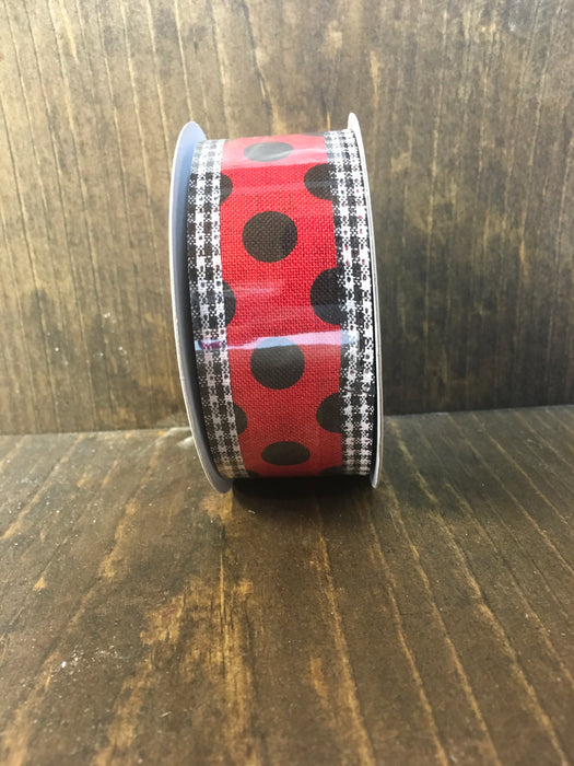 Red/Black Polka dot trim with check