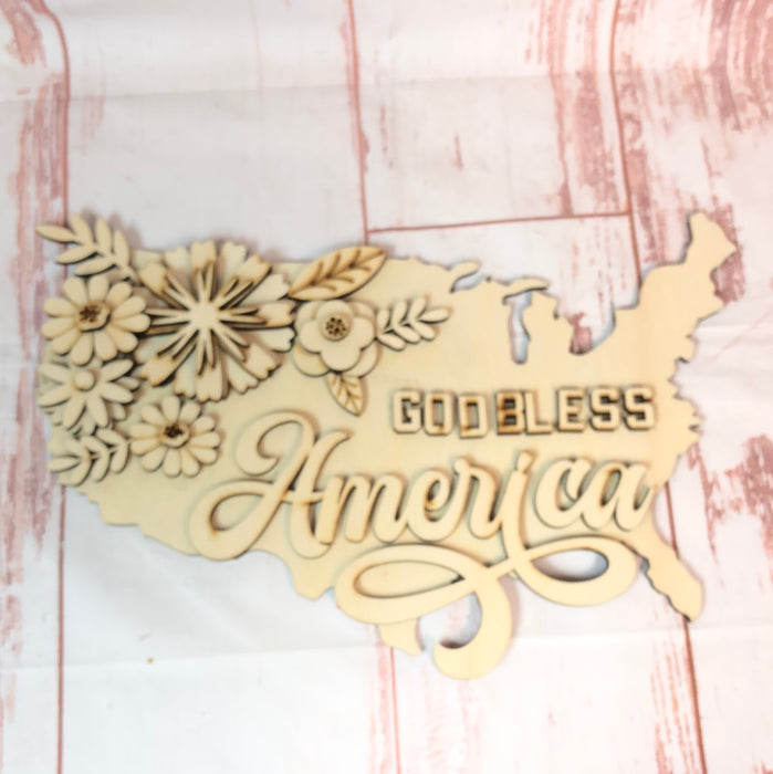 GOD BLESS AMERICA UNITES STATES FLORAL (UNPAINTED)