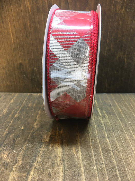 1.5" X 10 YD Red/Gray/White Diagonal Stripe